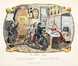 ジンショップ、パブ。 1829年（手描きの彫刻）